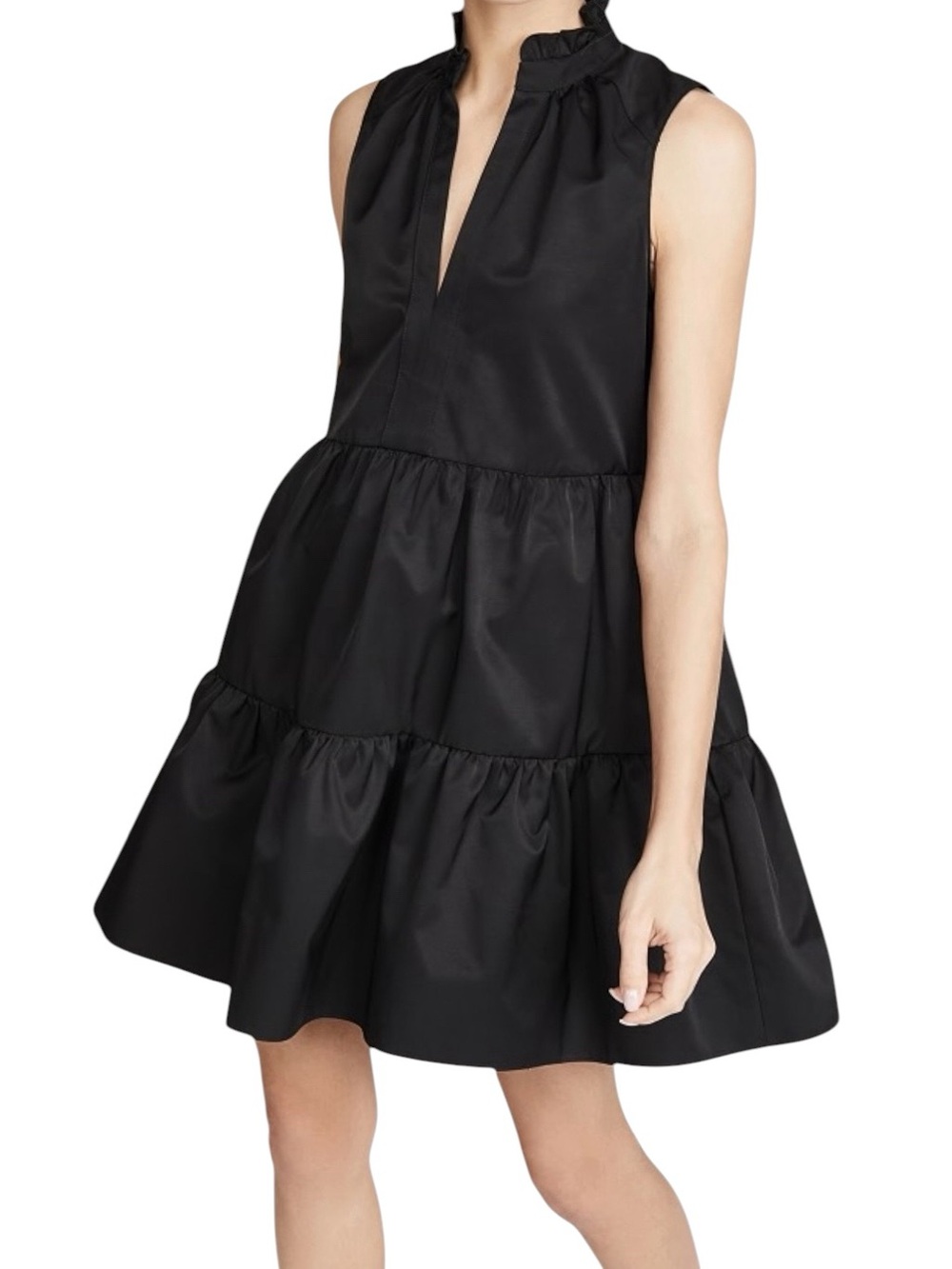 NWT Amanda Uprichard Saffron Sleeveless Poplin Split Neck Tiered Swing MiniDress